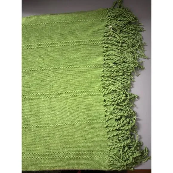 Pottery Barn knit throw blanket green fringe tassel - Picture 4 of 7